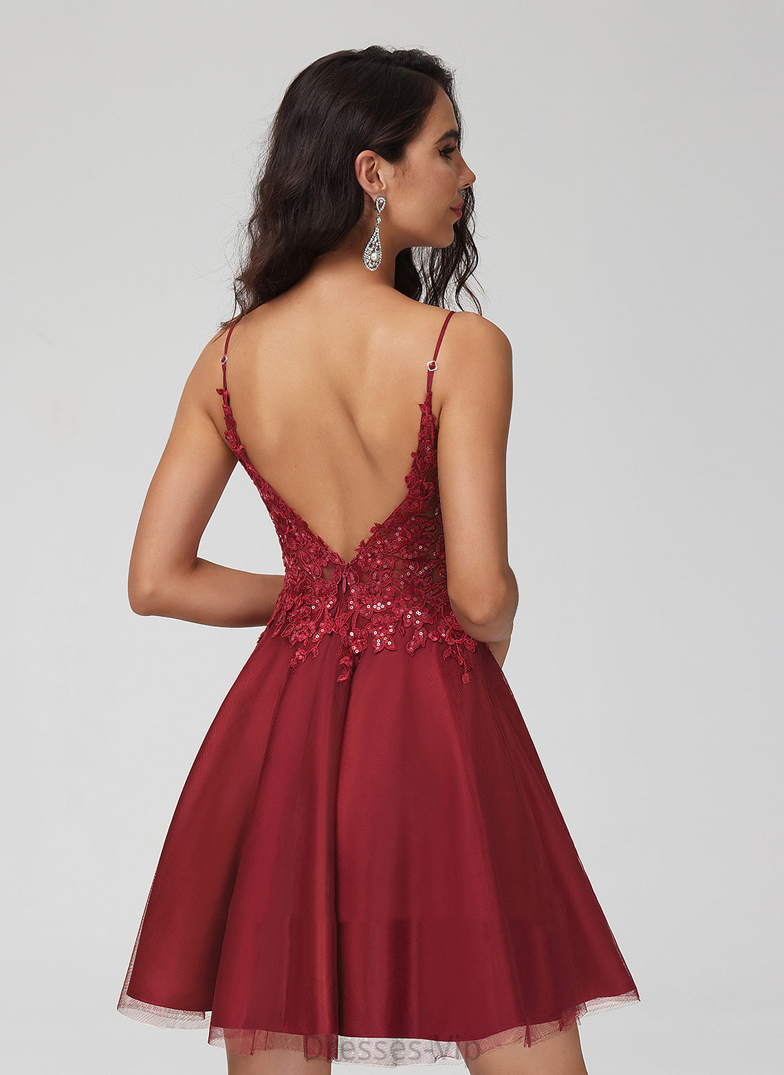 With Short/Mini Homecoming Lace Sequins V-neck Homecoming Dresses A-Line Lois Tulle Dress