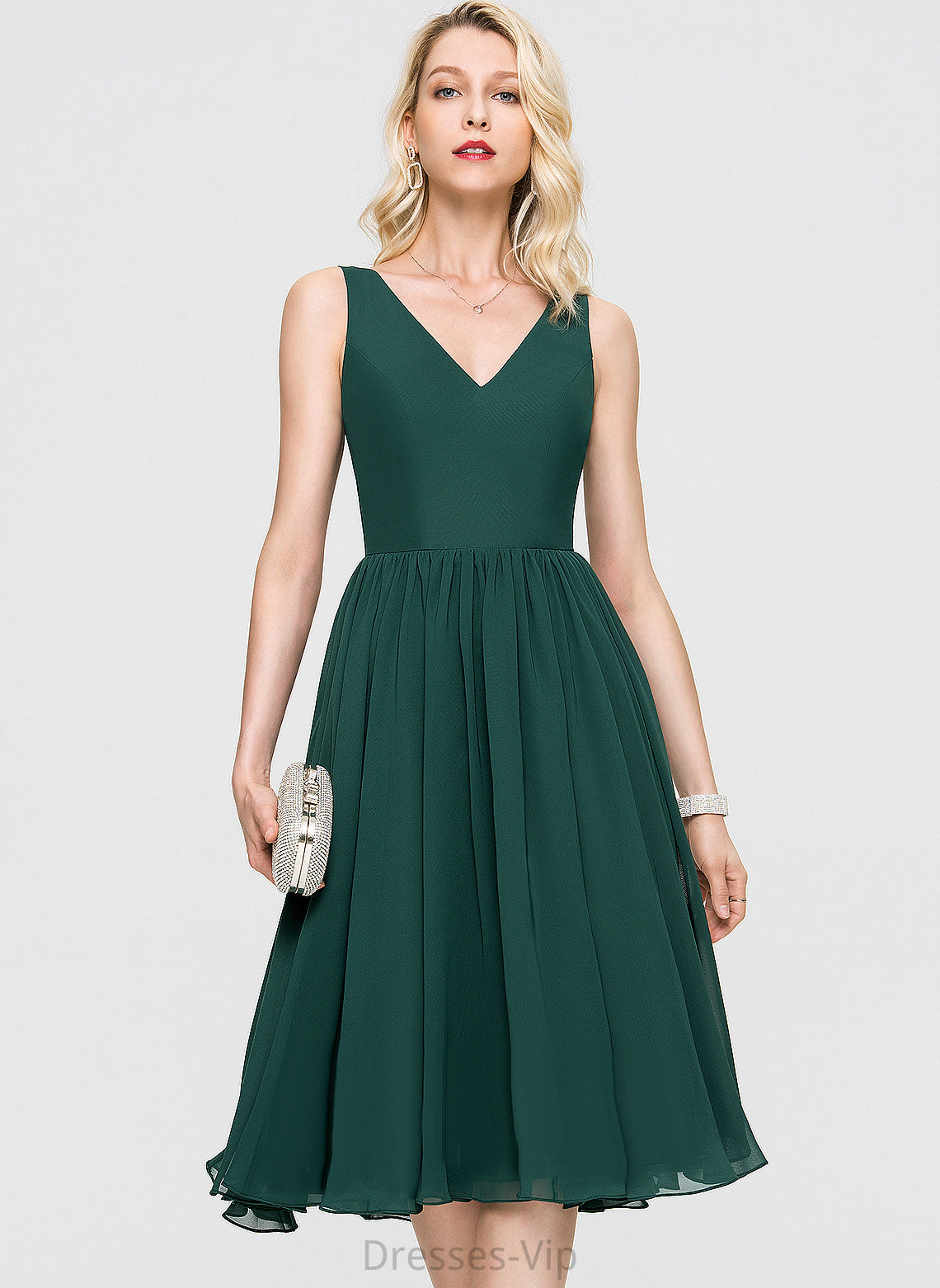 Chiffon A-Line Hannah Cocktail Dresses Dress V-neck Cocktail Knee-Length