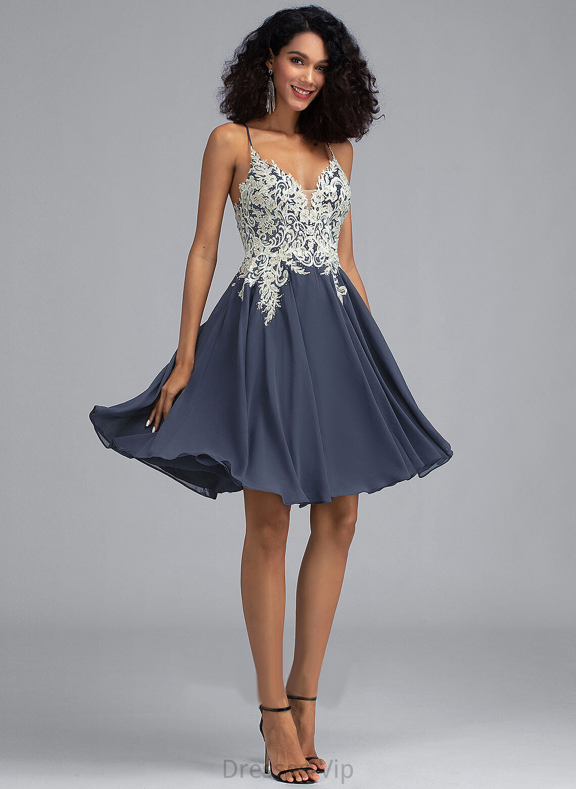 Homecoming Chiffon Lace Dress Sequins Short/Mini Beading V-neck A-Line Melinda With Homecoming Dresses