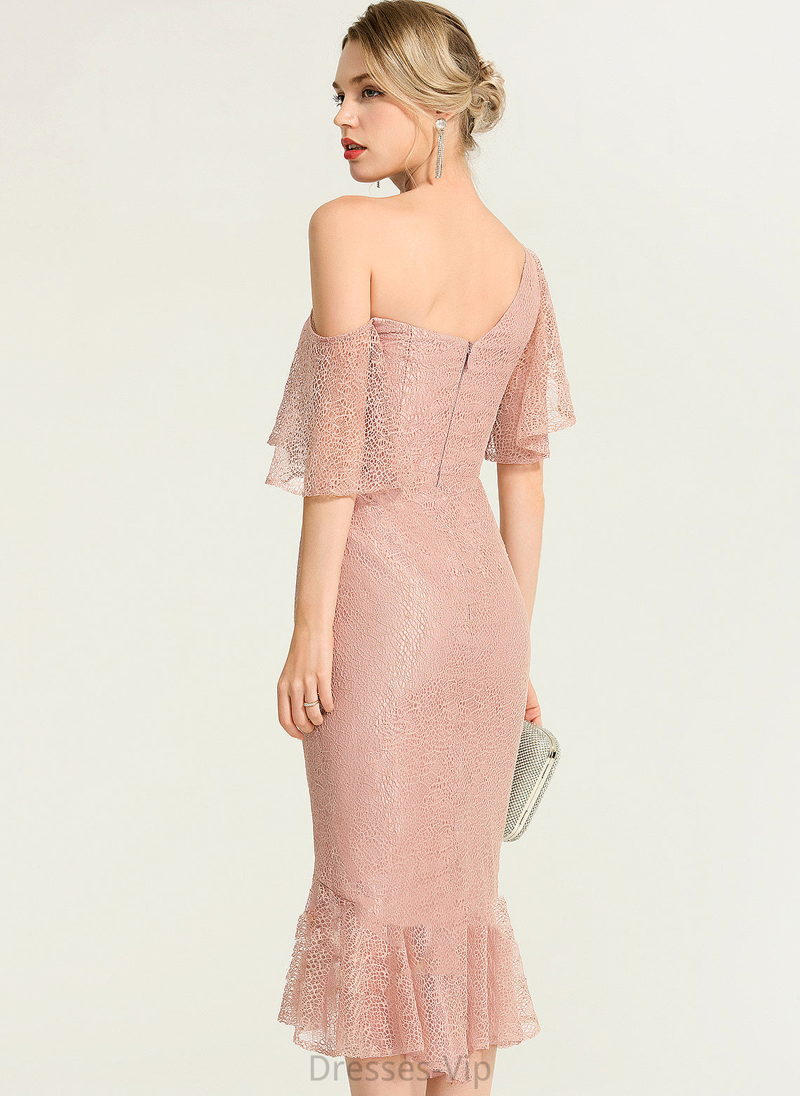 Cocktail One-Shoulder Trumpet/Mermaid Lace Cocktail Dresses Asymmetrical Dress Josie