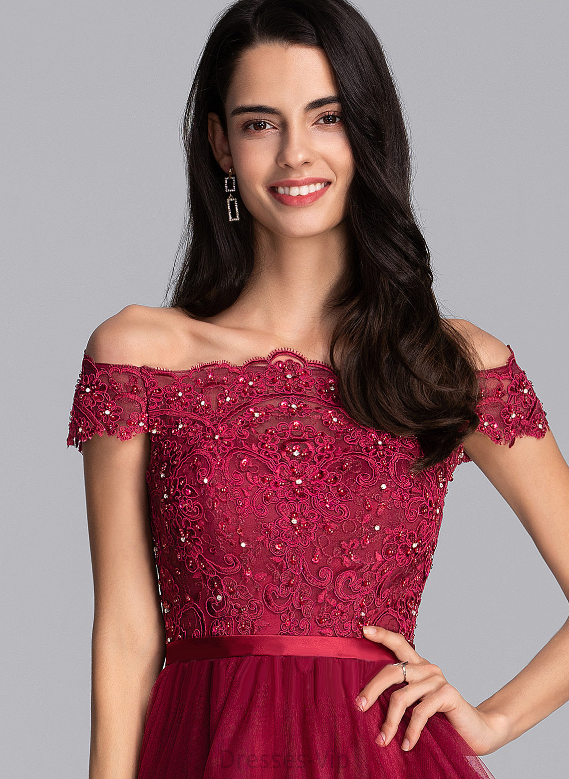 Off-the-Shoulder A-Line Dress Danna Beading Homecoming Dresses Knee-Length Tulle With Lace Sequins Homecoming