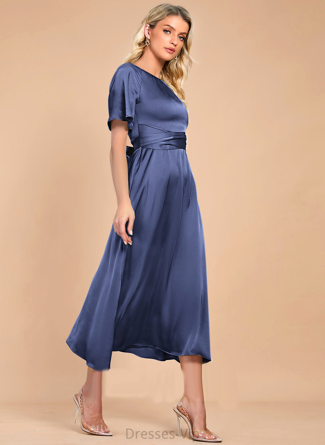 Jazlyn Cocktail Dresses Cocktail Tea-Length A-Line Satin Dress