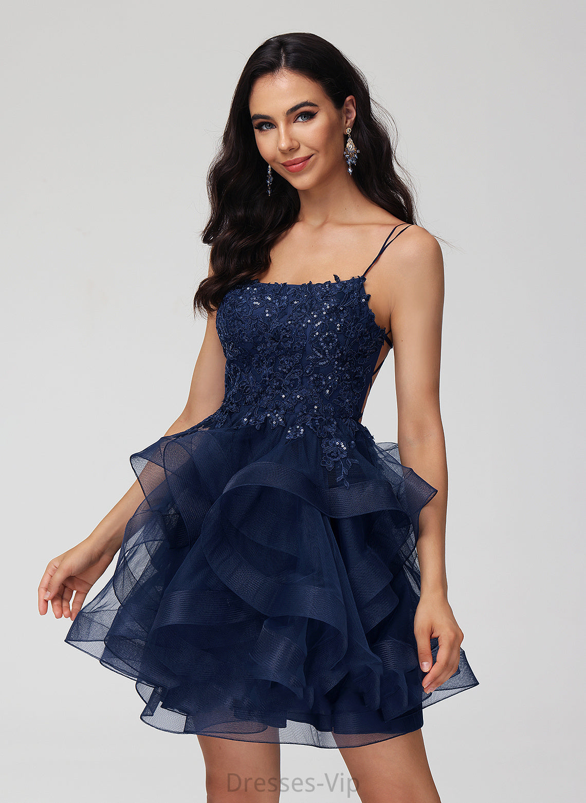 With Tulle Larissa Lace Dress Short/Mini Homecoming Dresses Sequins Neck Ball-Gown/Princess Scoop Homecoming