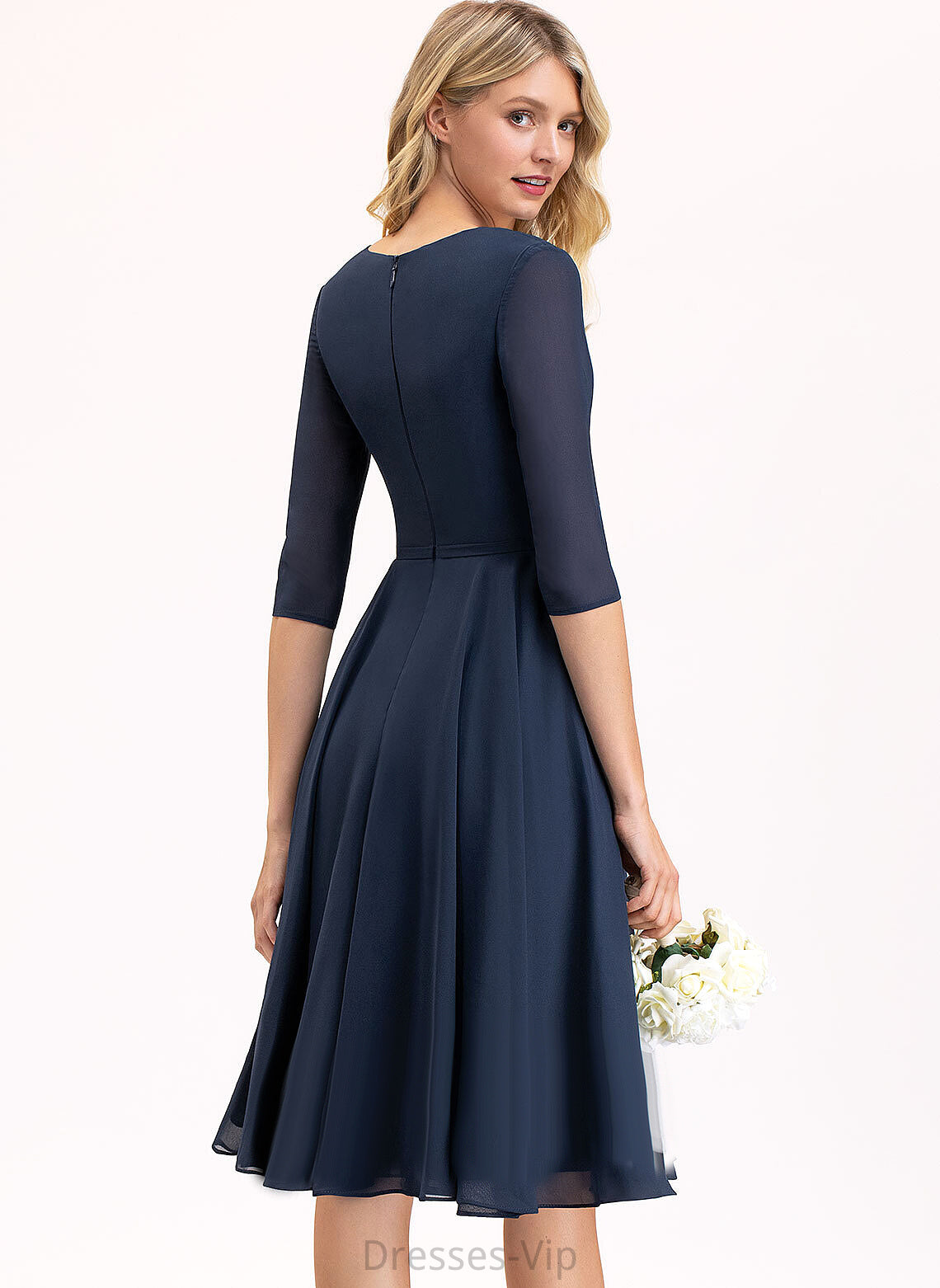 Cocktail Belinda Knee-Length With Dress Pockets Chiffon Cocktail Dresses A-Line V-neck