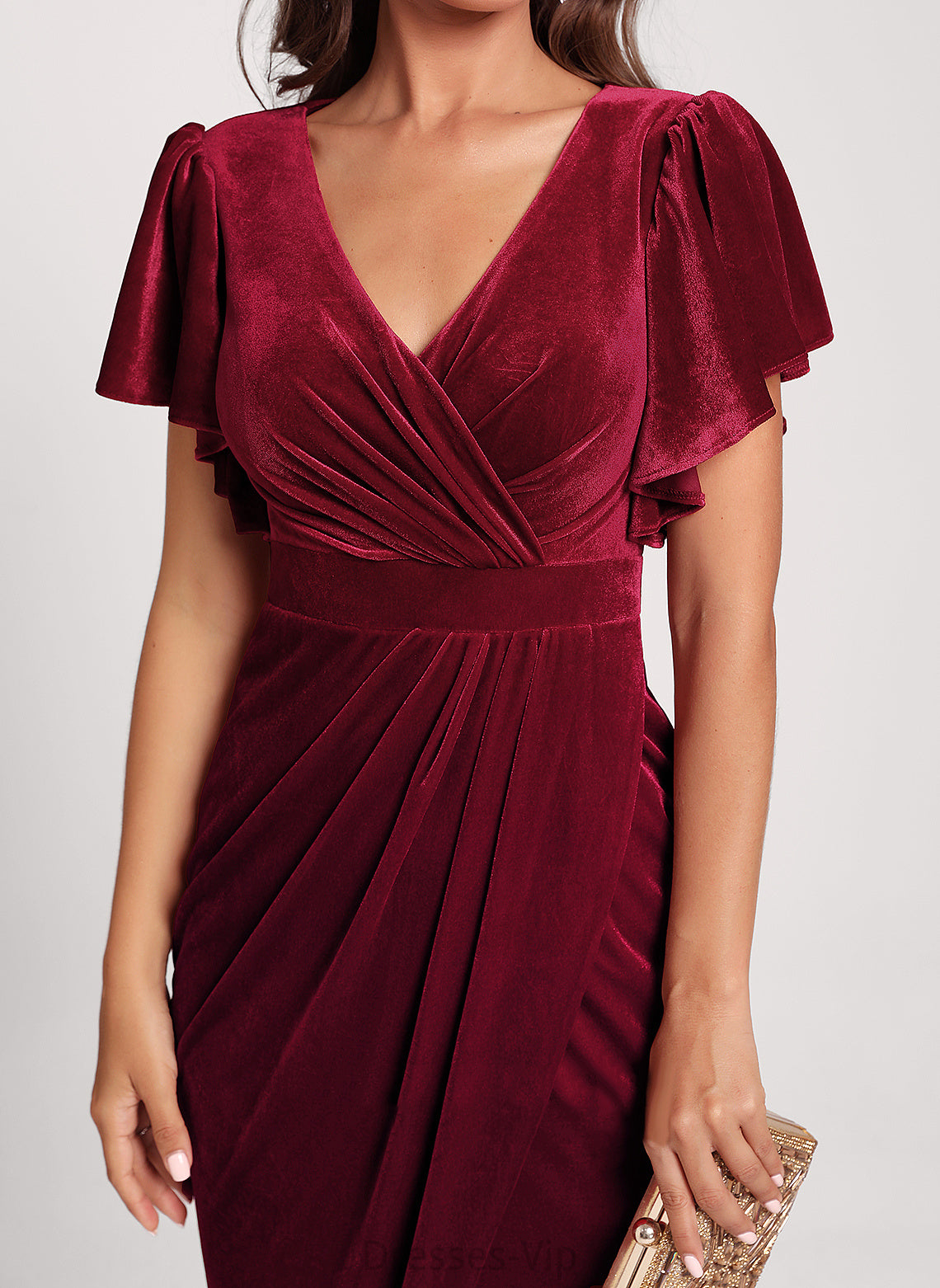 Justice Cocktail Tea-Length Bodycon Velvet V-neck Dress Club Dresses