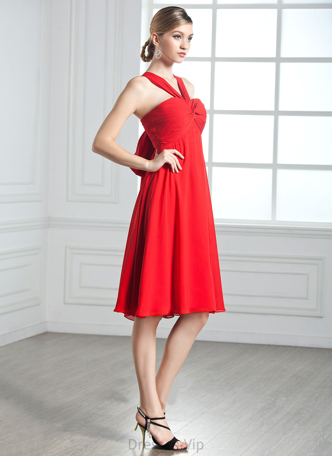 Empire Ruffle Chiffon V-neck Bow(s) Cocktail Dresses Gabriela Dress Cocktail Knee-Length With