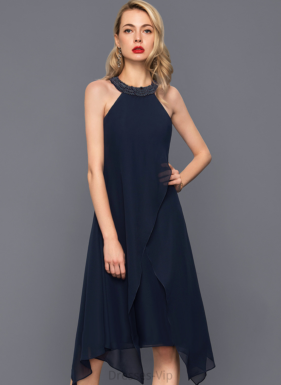 Meg Scoop Asymmetrical Dress Neck With Beading Chiffon Cocktail Dresses A-Line Cocktail