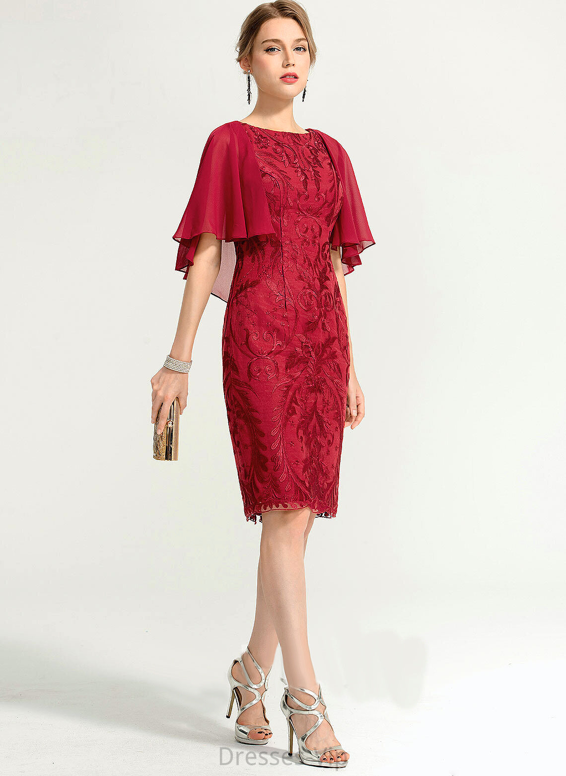 Cocktail Dresses Neck Cocktail Scoop Dress Lace Sheath/Column Chiffon Marian Knee-Length