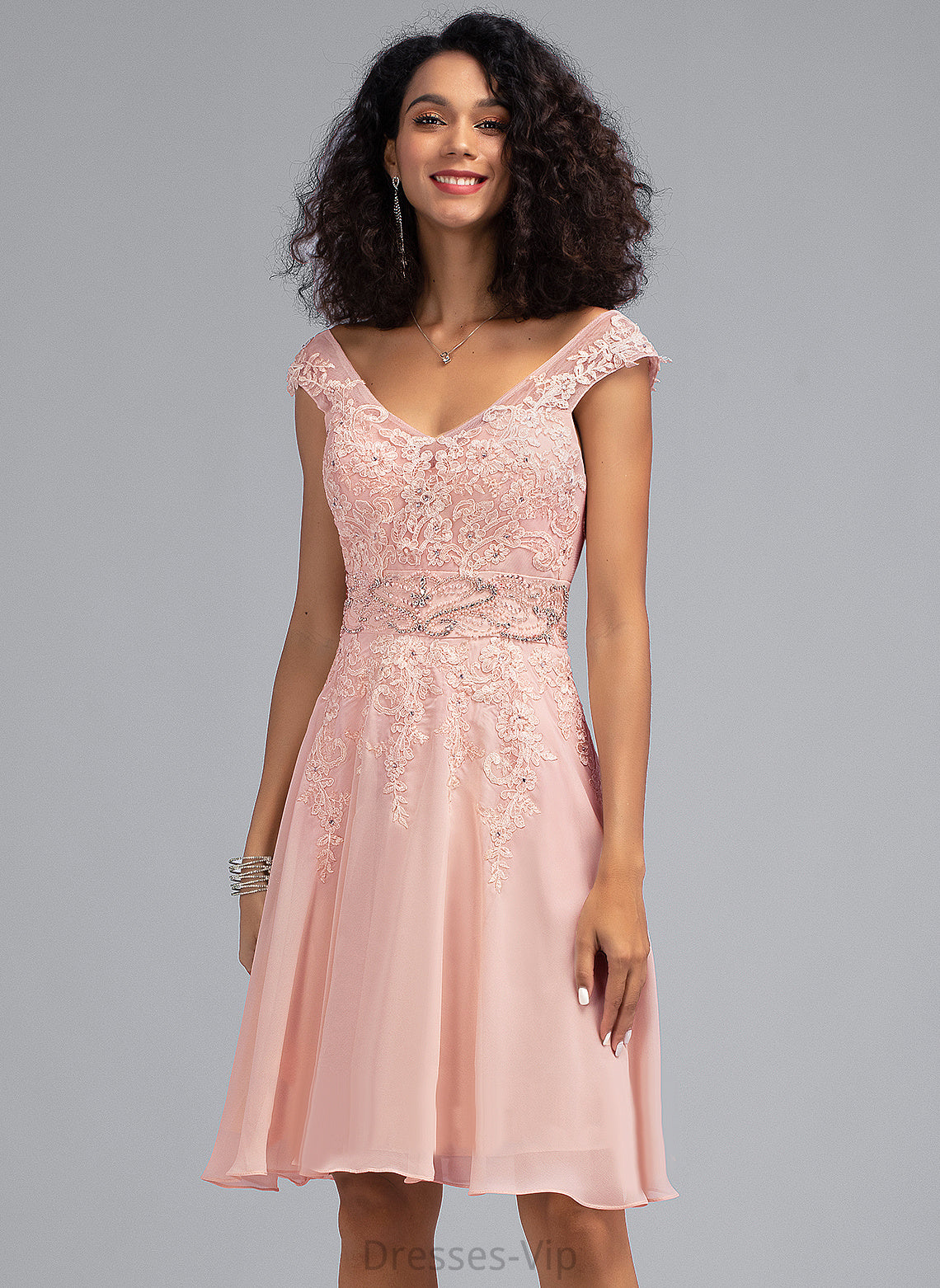 Beading Ciara Dress Cocktail Chiffon Cocktail Dresses With Lace Lace V-neck A-Line Knee-Length