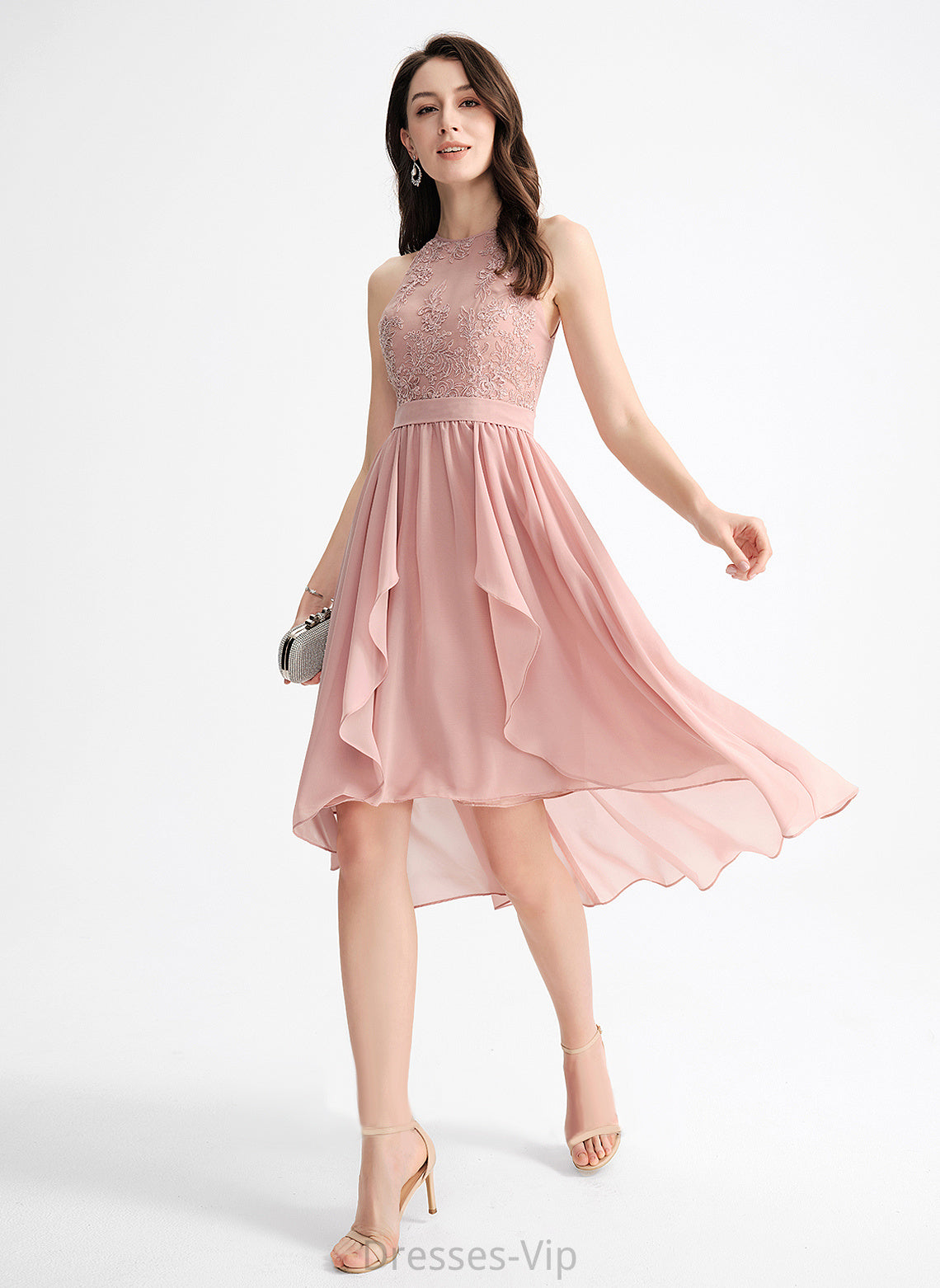 A-Line With Neck Scoop Homecoming Dresses Lace Michelle Asymmetrical Chiffon Homecoming Dress