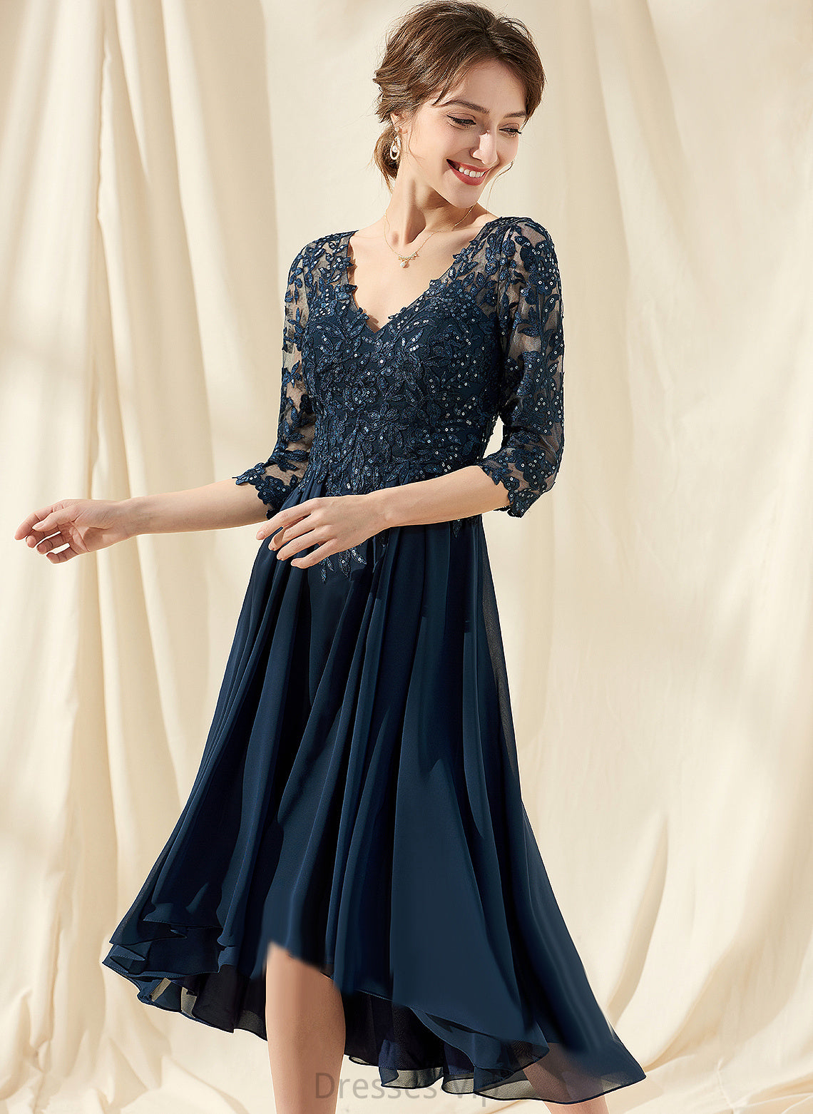 Sequins Cocktail Dresses Cocktail V-neck Lace With Dana A-Line Dress Chiffon Asymmetrical