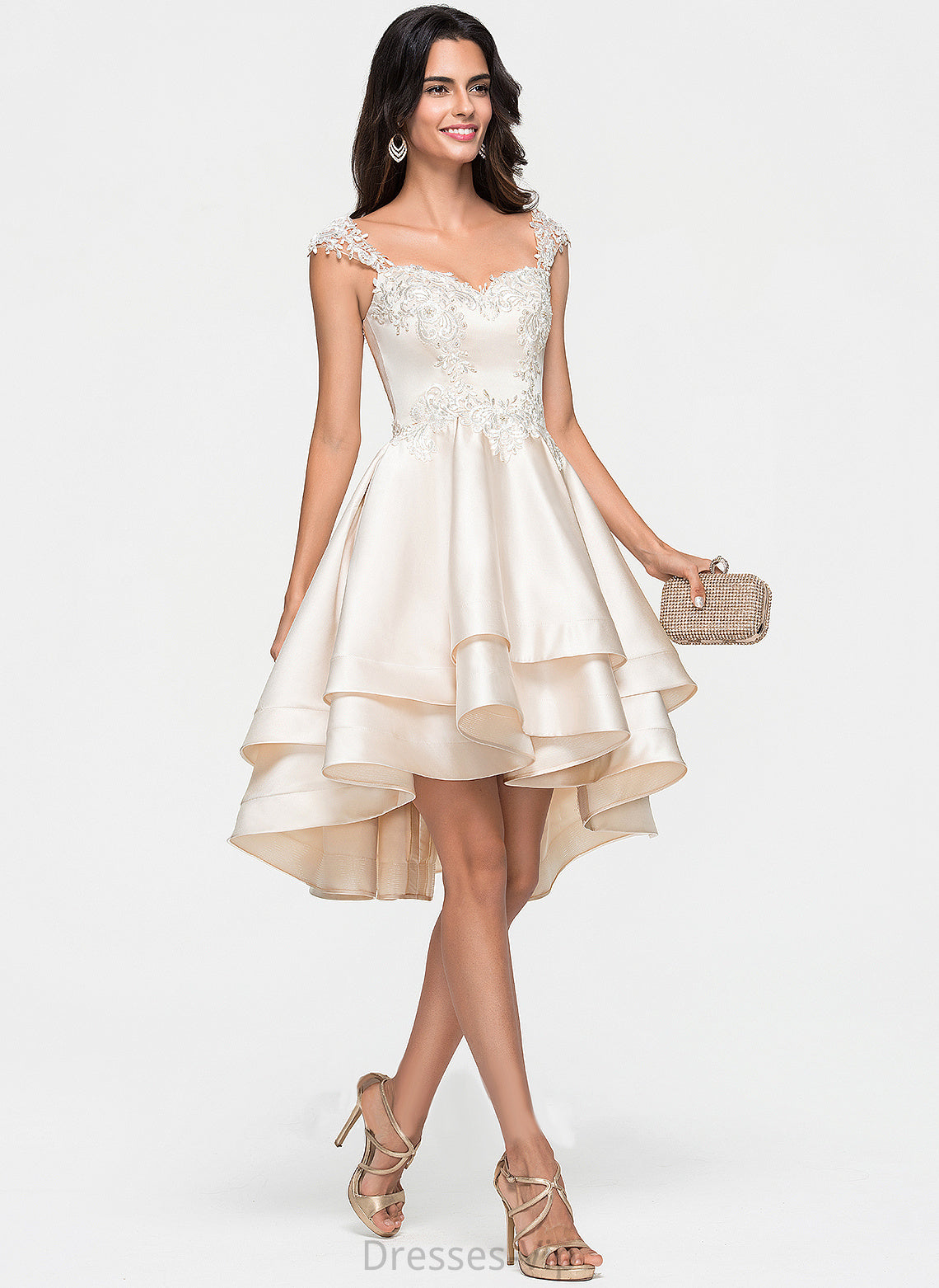 Homecoming With Lace Beading Isabell Ruffles Sweetheart Homecoming Dresses Satin Asymmetrical Cascading Dress A-Line