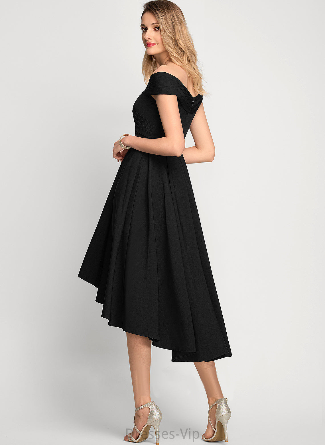 Cocktail Luz Crepe Asymmetrical Cocktail Dresses A-Line Dress Off-the-Shoulder Stretch