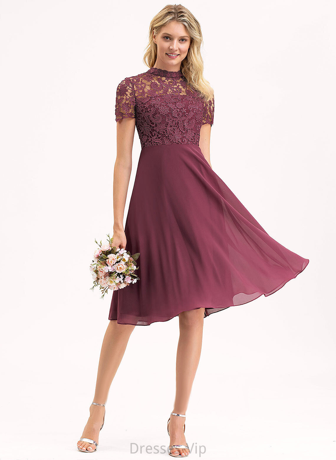 Cocktail Lace A-Line Cocktail Dresses Knee-Length Dress Areli Chiffon Scoop Neck