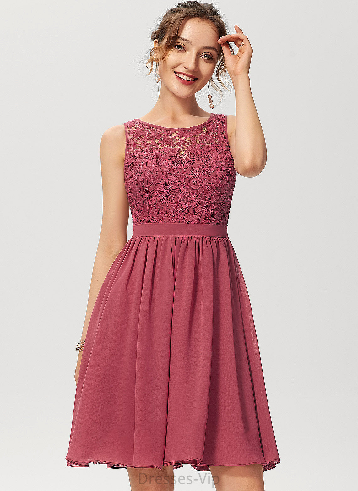 Cocktail Dresses Destinee A-Line Lace Scoop Dress Neck Chiffon Knee-Length Cocktail