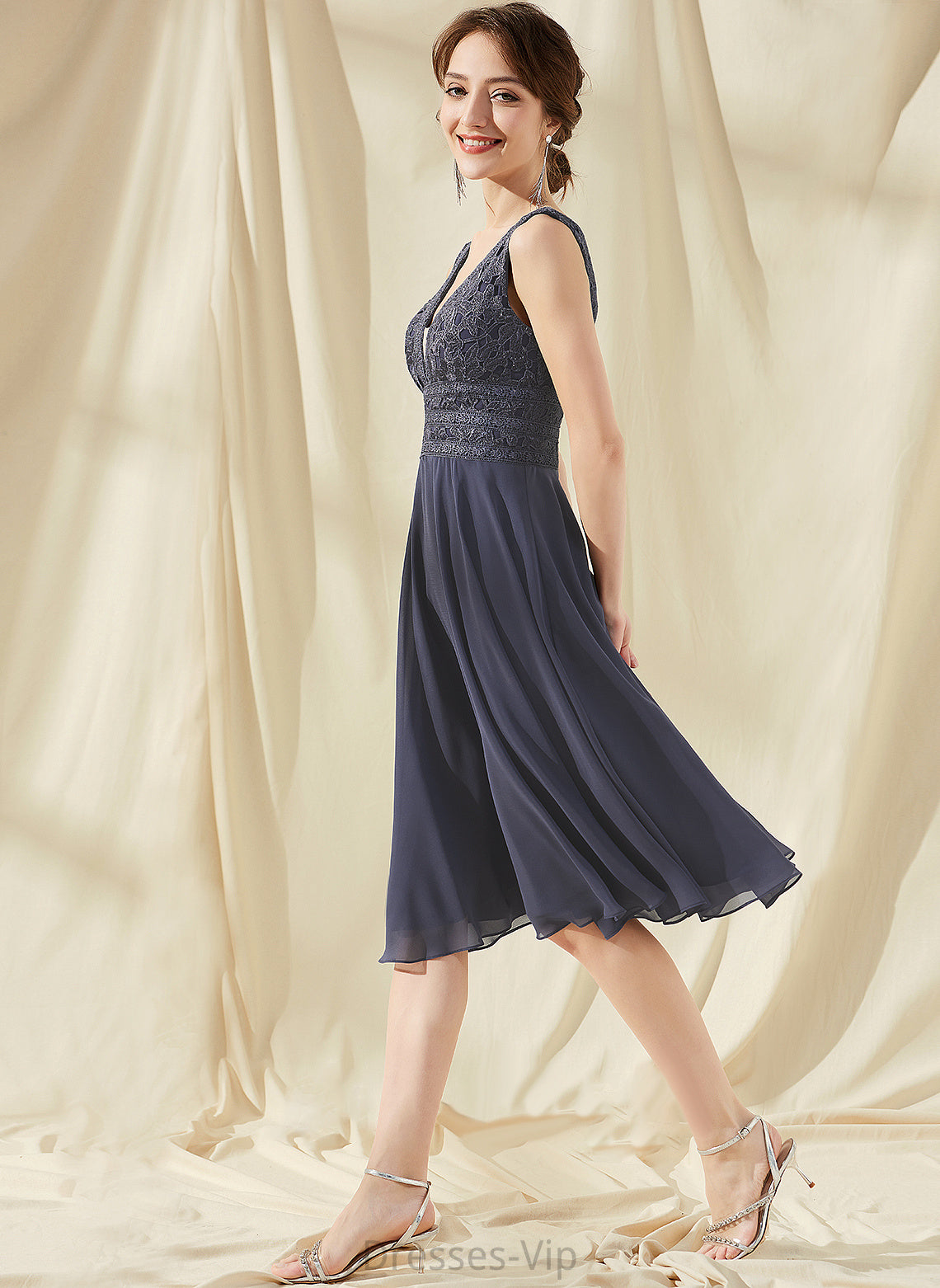 Lace A-Line V-neck Cocktail Dresses Chiffon Angelina Knee-Length Dress Cocktail