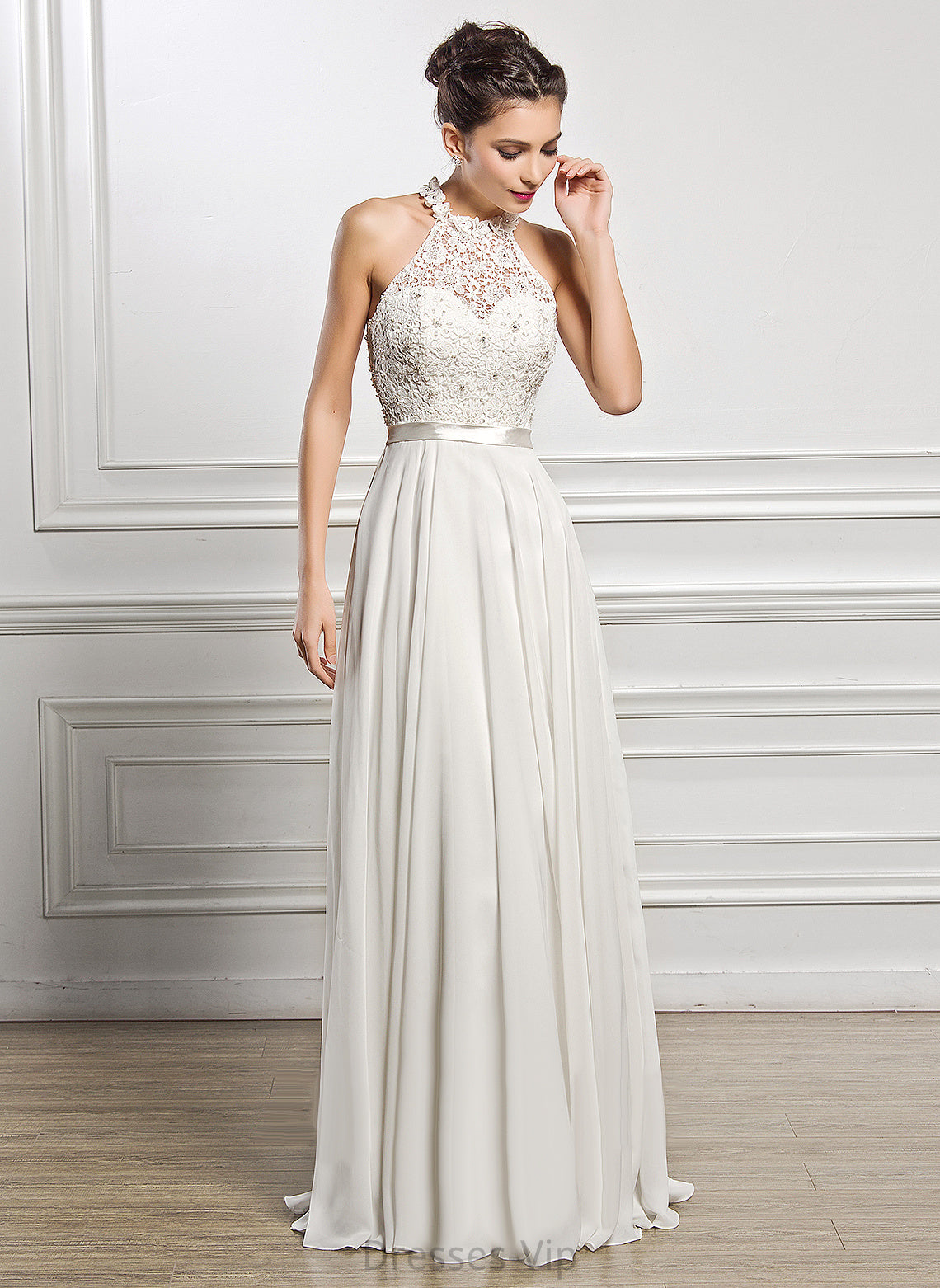 Wedding Dresses Floor-Length With Beading Wedding Chiffon A-Line Arely Lace Sequins Dress