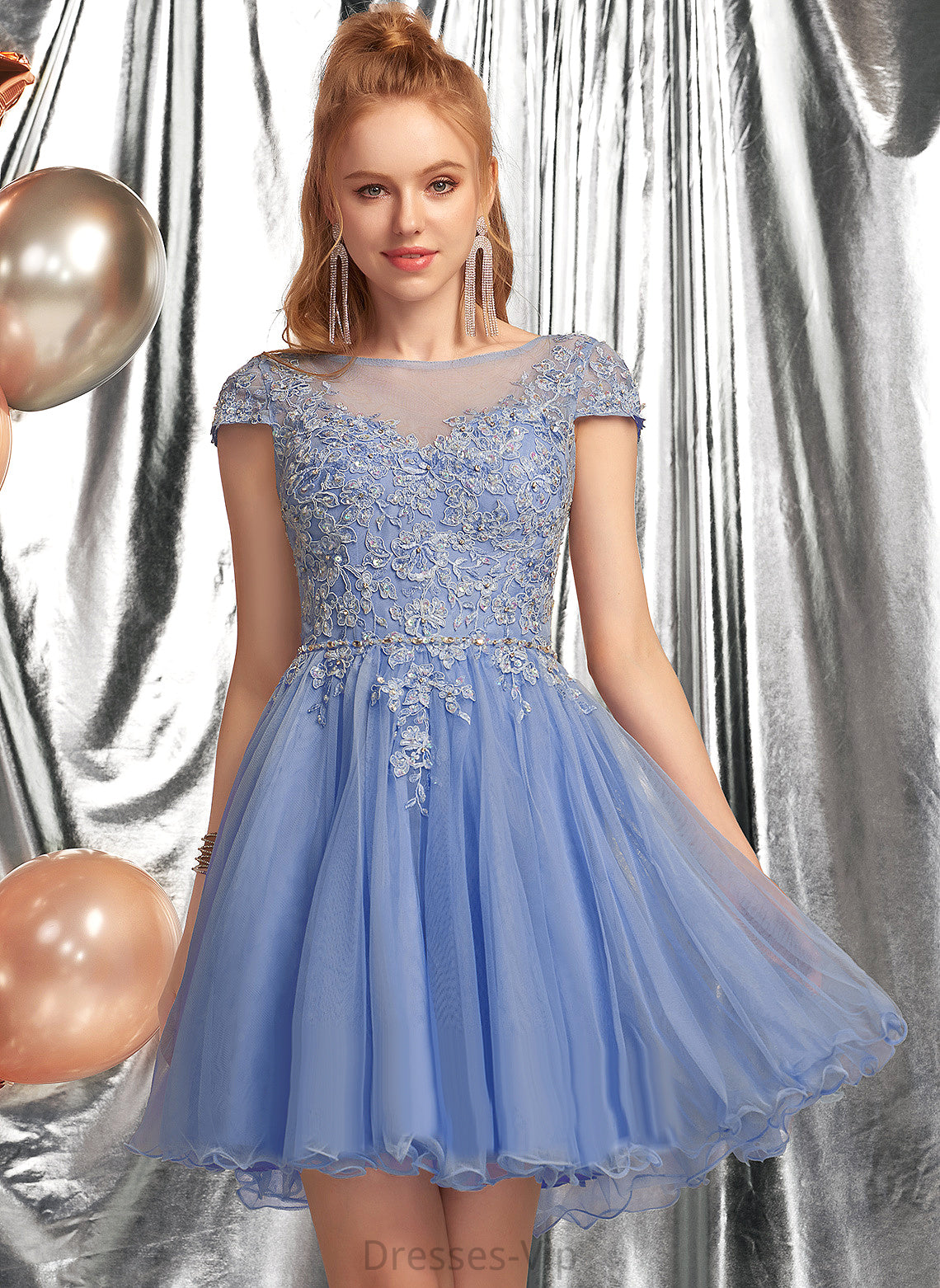 Tulle Scoop With Homecoming A-Line Neck Homecoming Dresses Dress Lace Lace Appliques Beading Madeleine Short/Mini