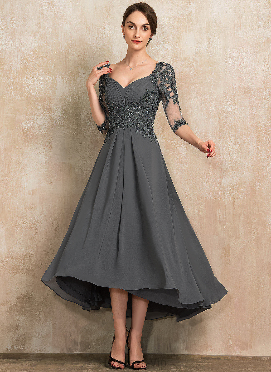 A-Line Cocktail Dresses Cocktail Sweetheart With Sequins Asymmetrical Dress Yazmin Lace Beading Chiffon