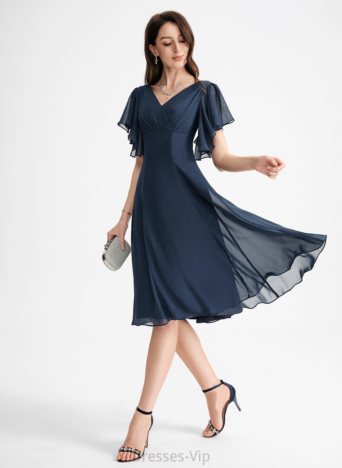 Knee-Length A-Line V-neck Cocktail Dresses June Chiffon Cocktail Dress