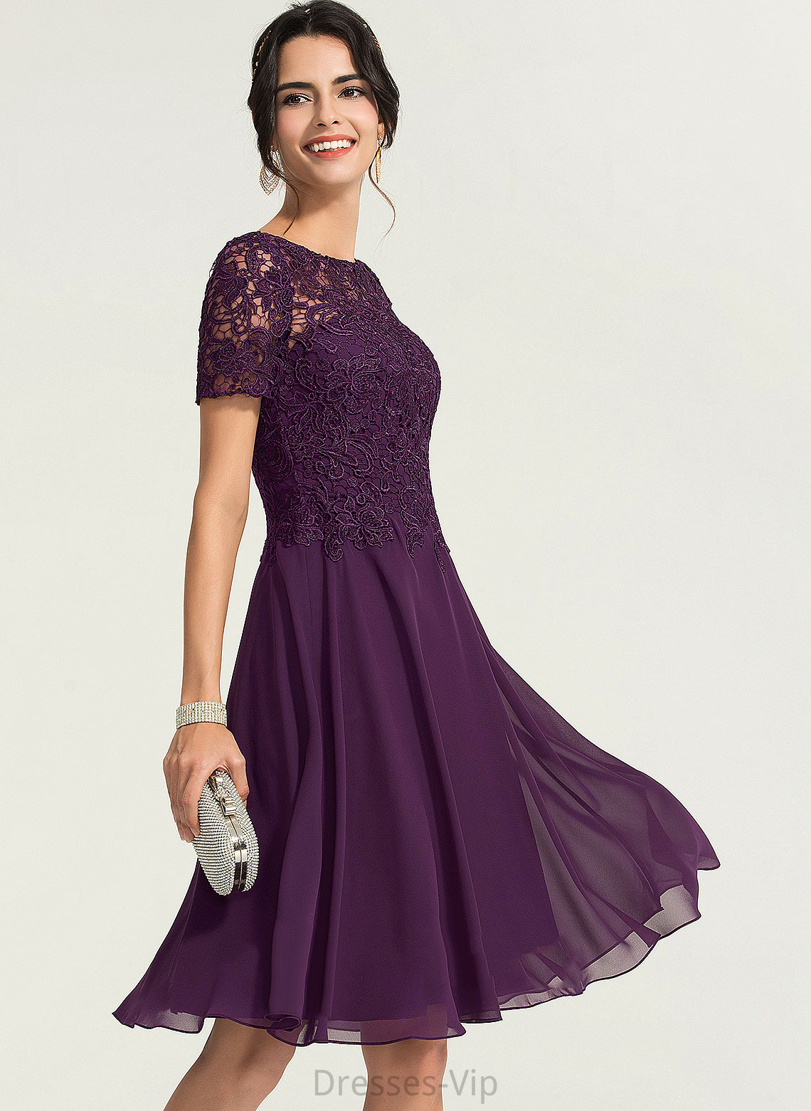 Dress Chiffon Lace Knee-Length Cocktail Cocktail Dresses Kinsley Neck Scoop A-Line