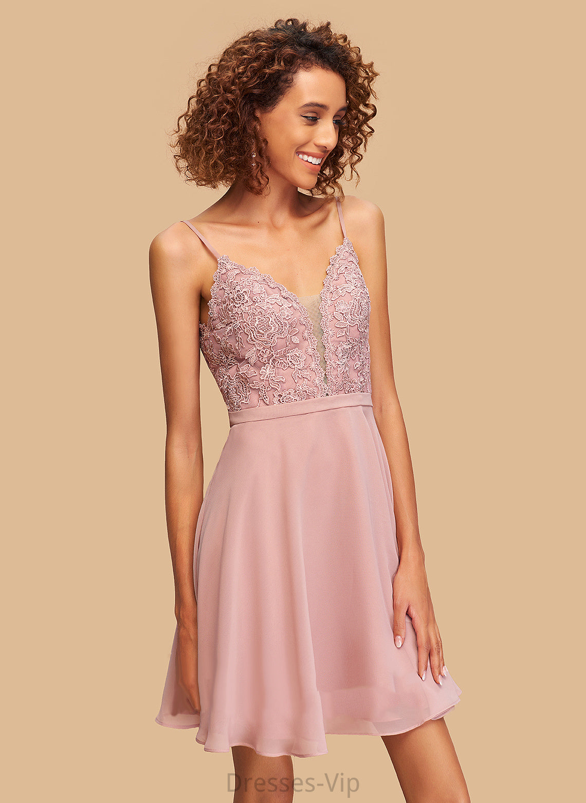 Brianna V-neck Homecoming Homecoming Dresses A-Line Lace With Chiffon Short/Mini Dress