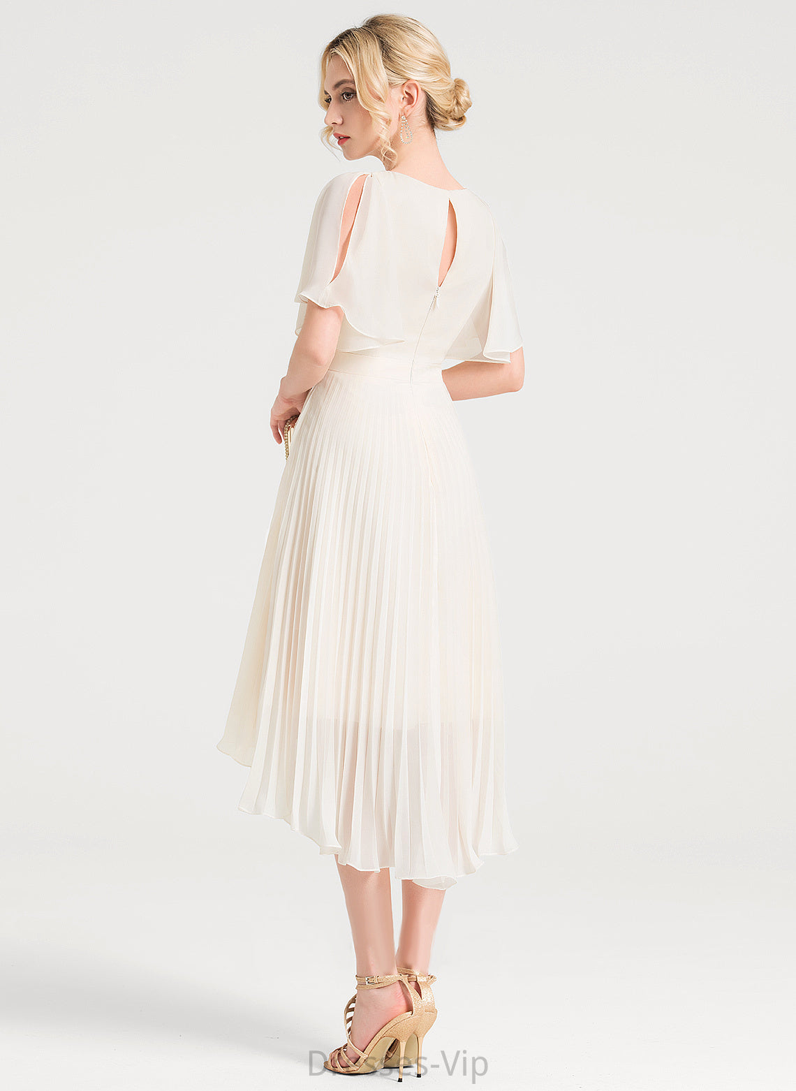 Neck Chiffon Asymmetrical Scoop Pleated Cocktail A-Line With Karlie Dress Cocktail Dresses