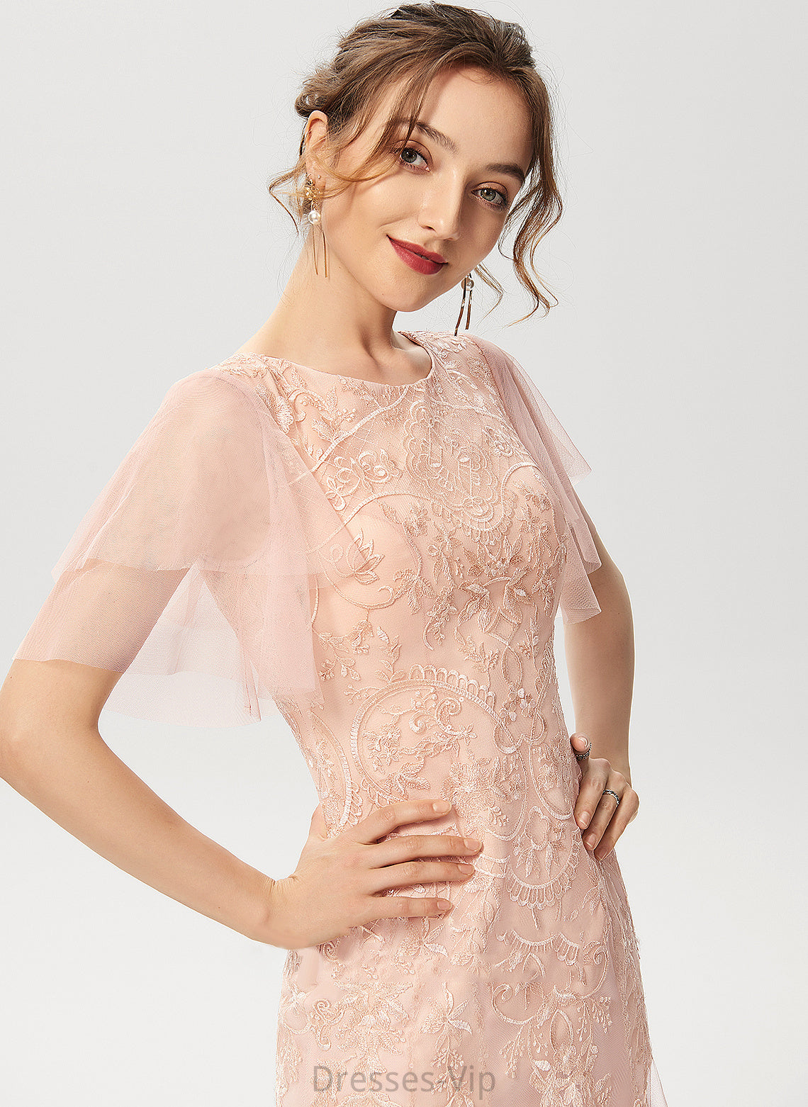 Tulle Lace Cocktail Trumpet/Mermaid Cocktail Dresses Lauren Knee-Length Dress Sequins Neck Scoop With