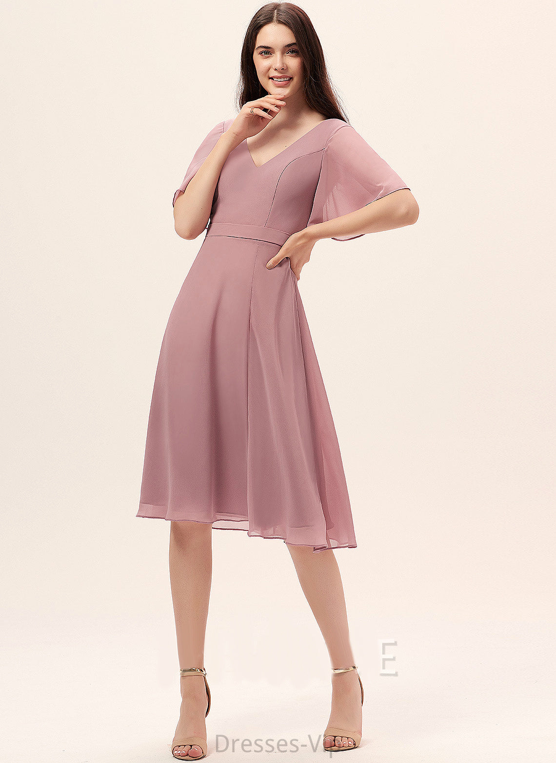 Chiffon Knee-Length With A-Line Dress Split V-neck Front Cocktail Cocktail Dresses Kaila