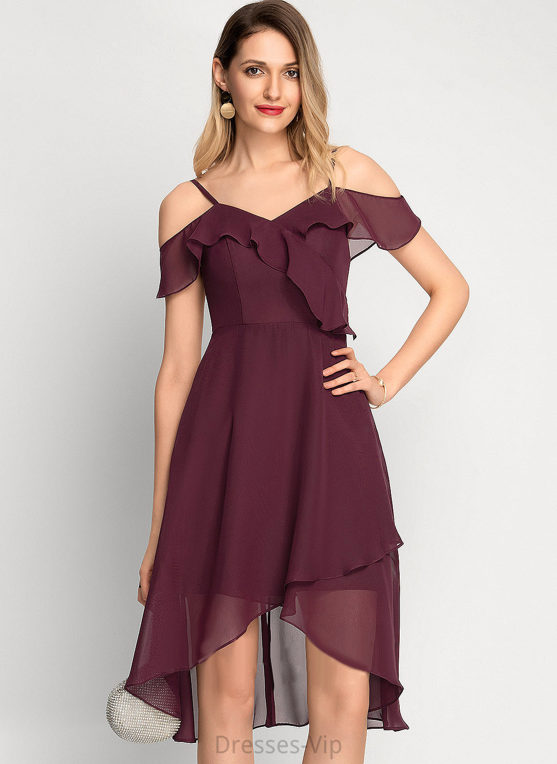 Cocktail Dresses Dress Chiffon Cocktail Elle Asymmetrical A-Line Off-the-Shoulder