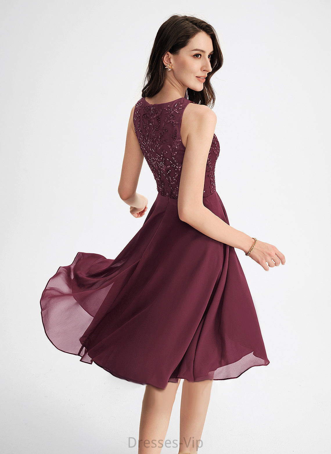 Cocktail Dresses Neck With Scoop Chiffon Lace Dress A-Line Sequins Asymmetrical Cocktail Rylie