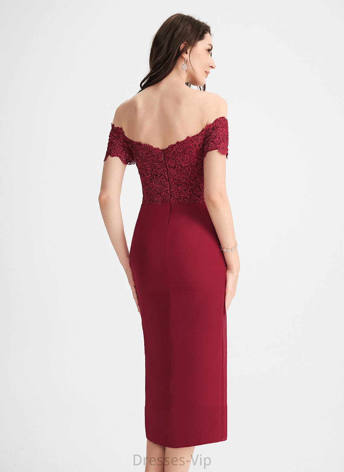 Lace Dylan Cocktail Chiffon Cocktail Dresses Tea-Length Dress Off-the-Shoulder Sheath/Column