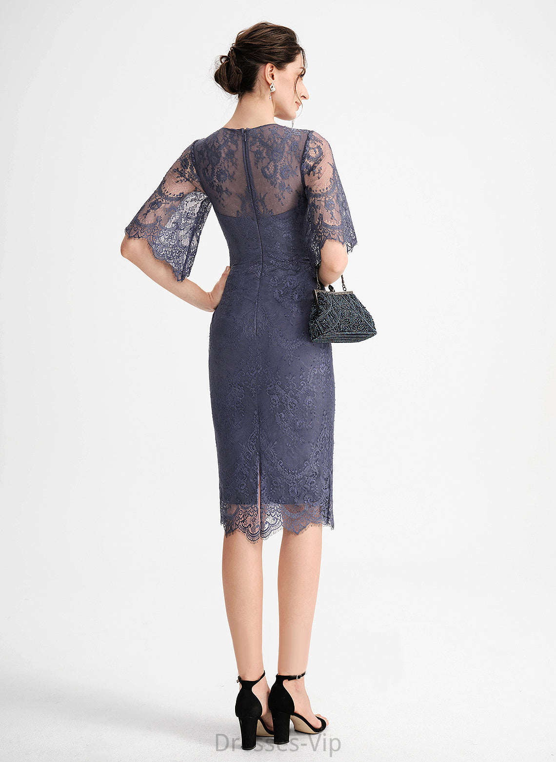 With Cocktail Dress Cocktail Dresses Kenya Knee-Length Lace Sheath/Column Scoop Lace Neck