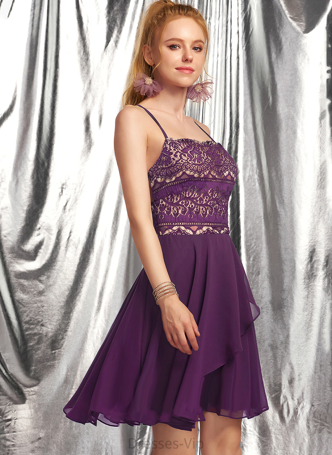 Homecoming Chiffon Dress Lace Jill Short/Mini Square With A-Line Neckline Homecoming Dresses