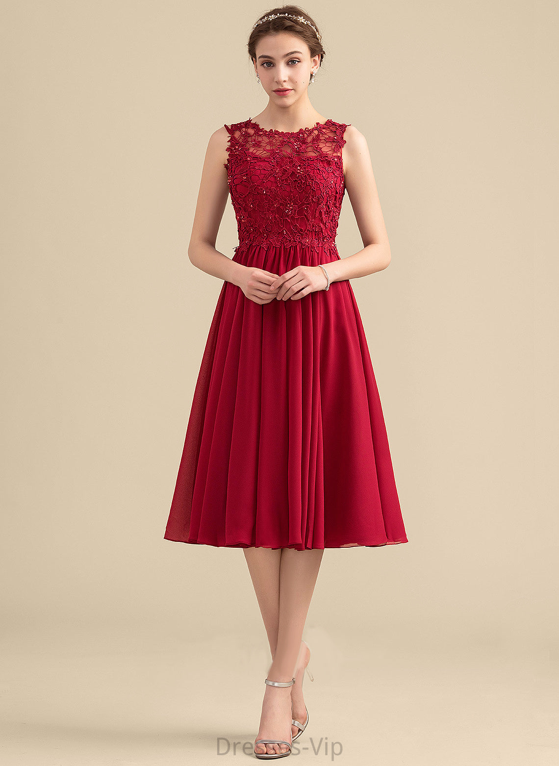 Neck Beading Knee-Length Lace Homecoming Dresses Chiffon Dress Homecoming Scoop Lace With A-Line Ariel