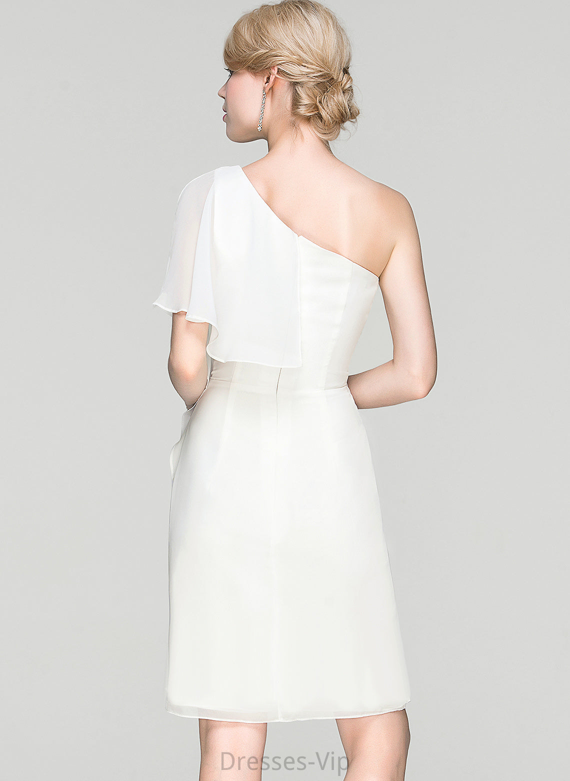 Mayra Dress One-Shoulder With Ruffle Knee-Length Chiffon Sheath/Column Cocktail Cocktail Dresses