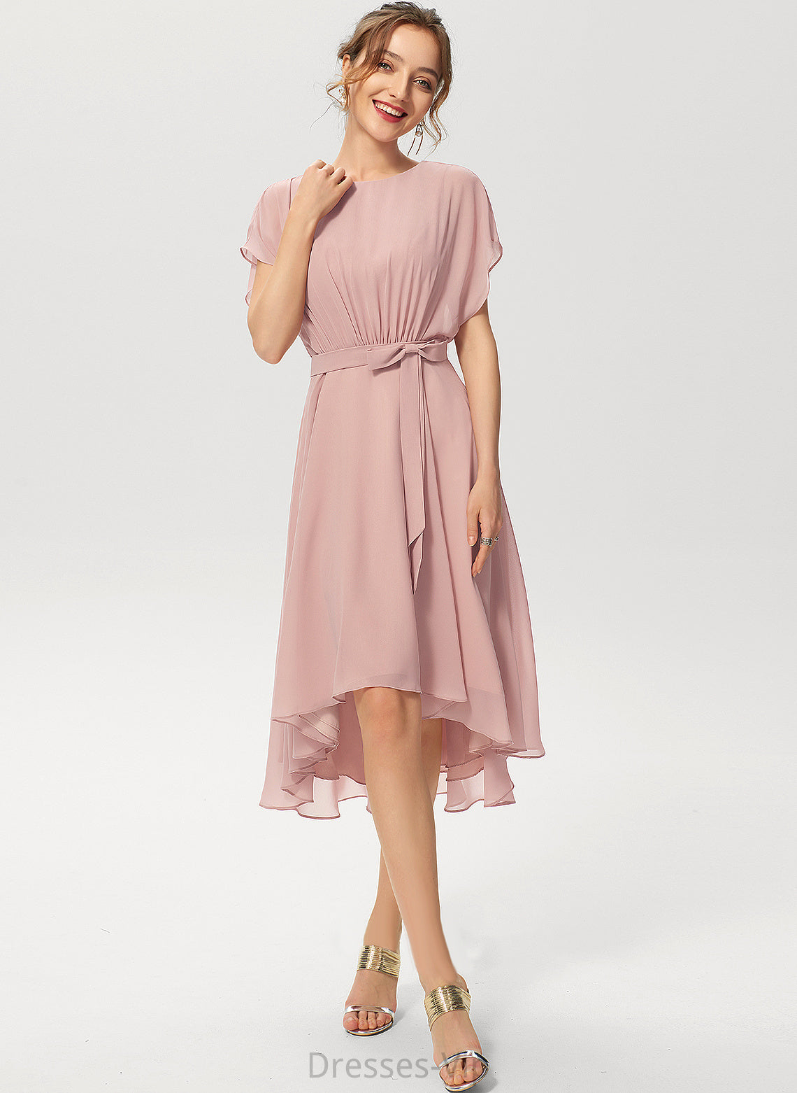 Gracie A-Line With Cocktail Ruffle Neck Bow(s) Dress Chiffon Scoop Cocktail Dresses Asymmetrical