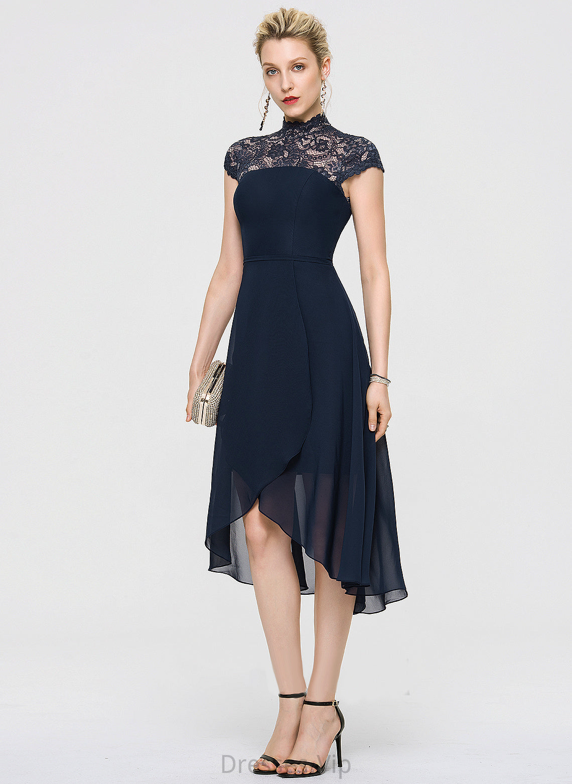 Asymmetrical Chiffon Neck High Kallie Cocktail A-Line Dress Cocktail Dresses