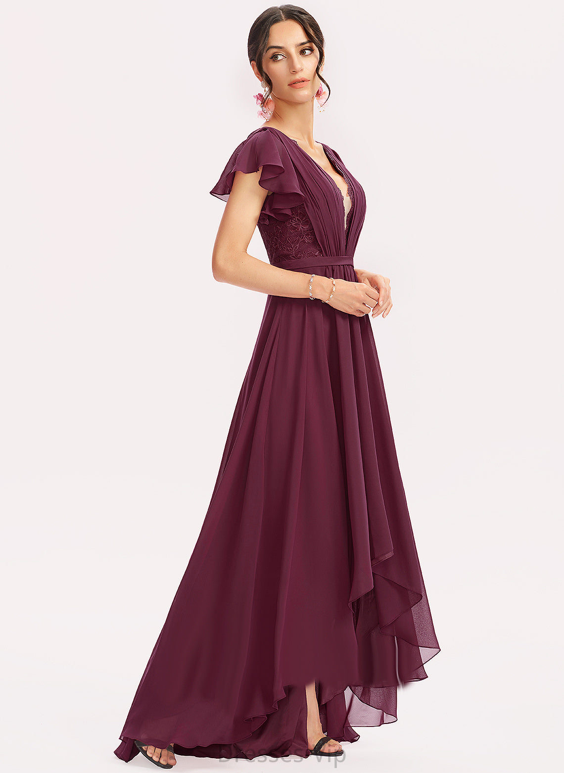 Dress Asymmetrical Ruffles With Chiffon A-Line Sadie Cascading Cocktail Cocktail Dresses Lace V-neck