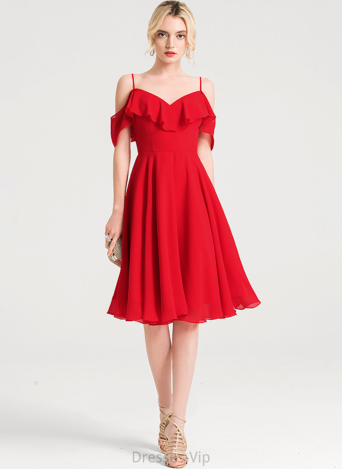 Ruffles Knee-Length Cocktail Chiffon Cascading V-neck With Cocktail Dresses Shyanne Dress A-Line