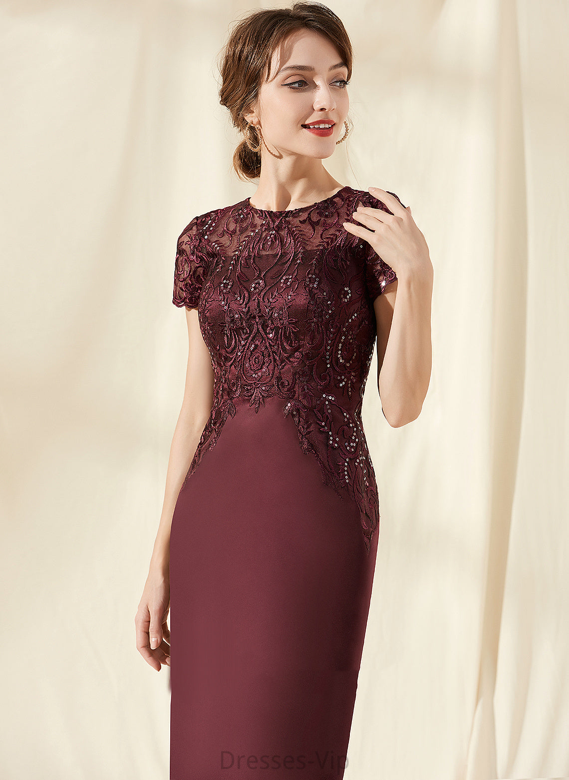 Cocktail Lace Gladys Sequins Dress Satin Sheath/Column Neck With Cocktail Dresses Knee-Length Scoop