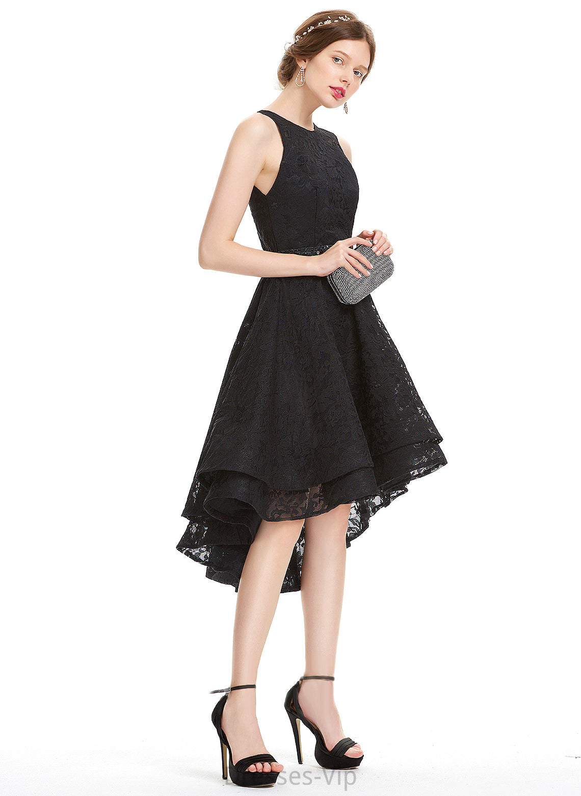 Beading Homecoming Dress Lace Scoop A-Line Emilie Lace Asymmetrical With Neck Homecoming Dresses