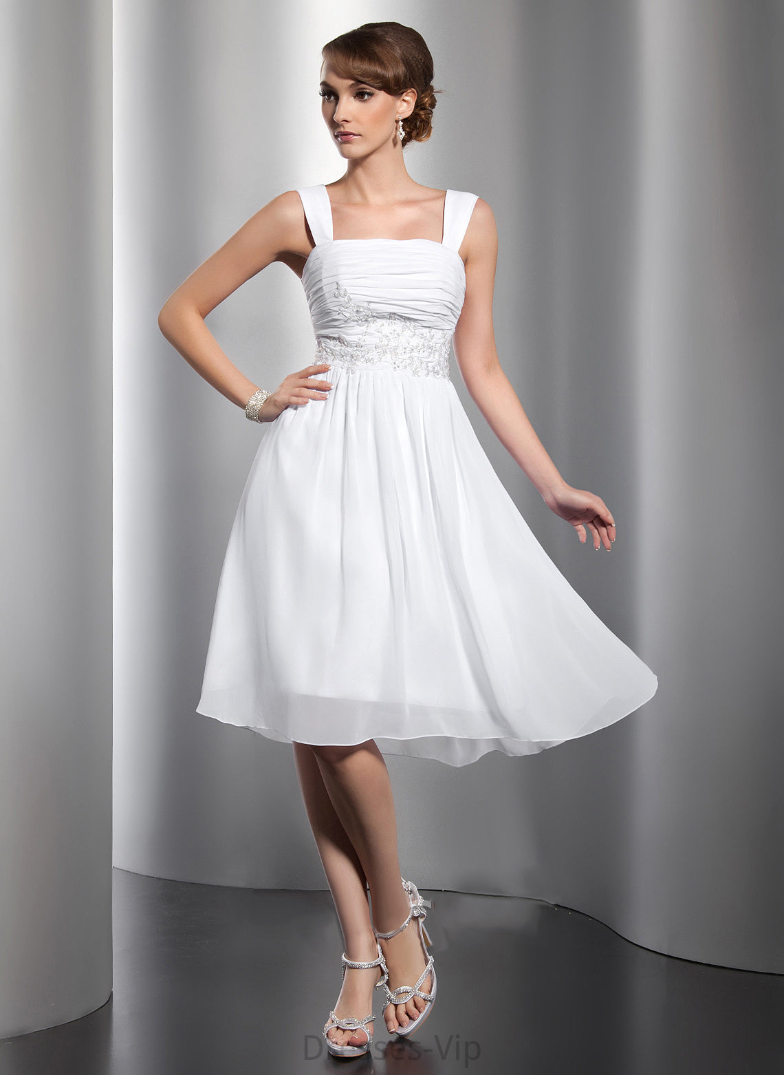 Beading Neckline With Square Appliques Ruffle Homecoming Dresses Knee-Length A-Line Chiffon Jode Lace Homecoming Dress