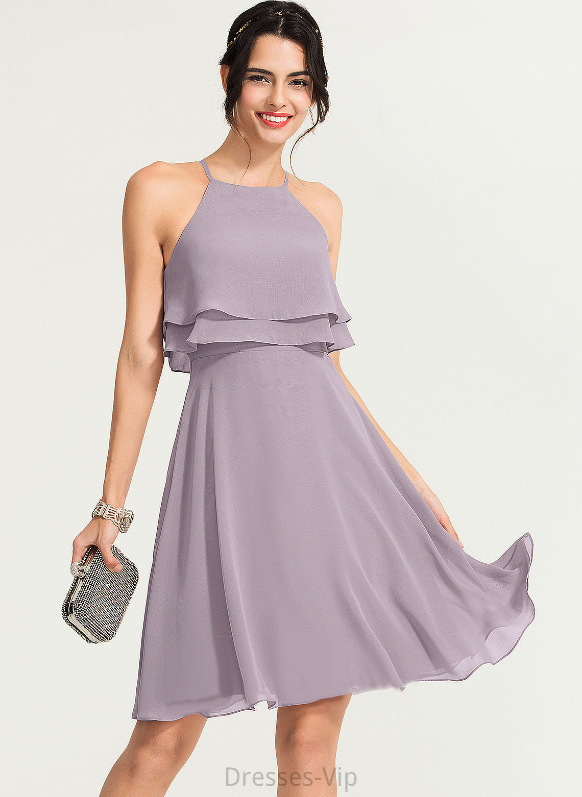 Dress Square Chiffon Knee-Length Cocktail Dresses Cocktail A-Line Nevaeh Neckline