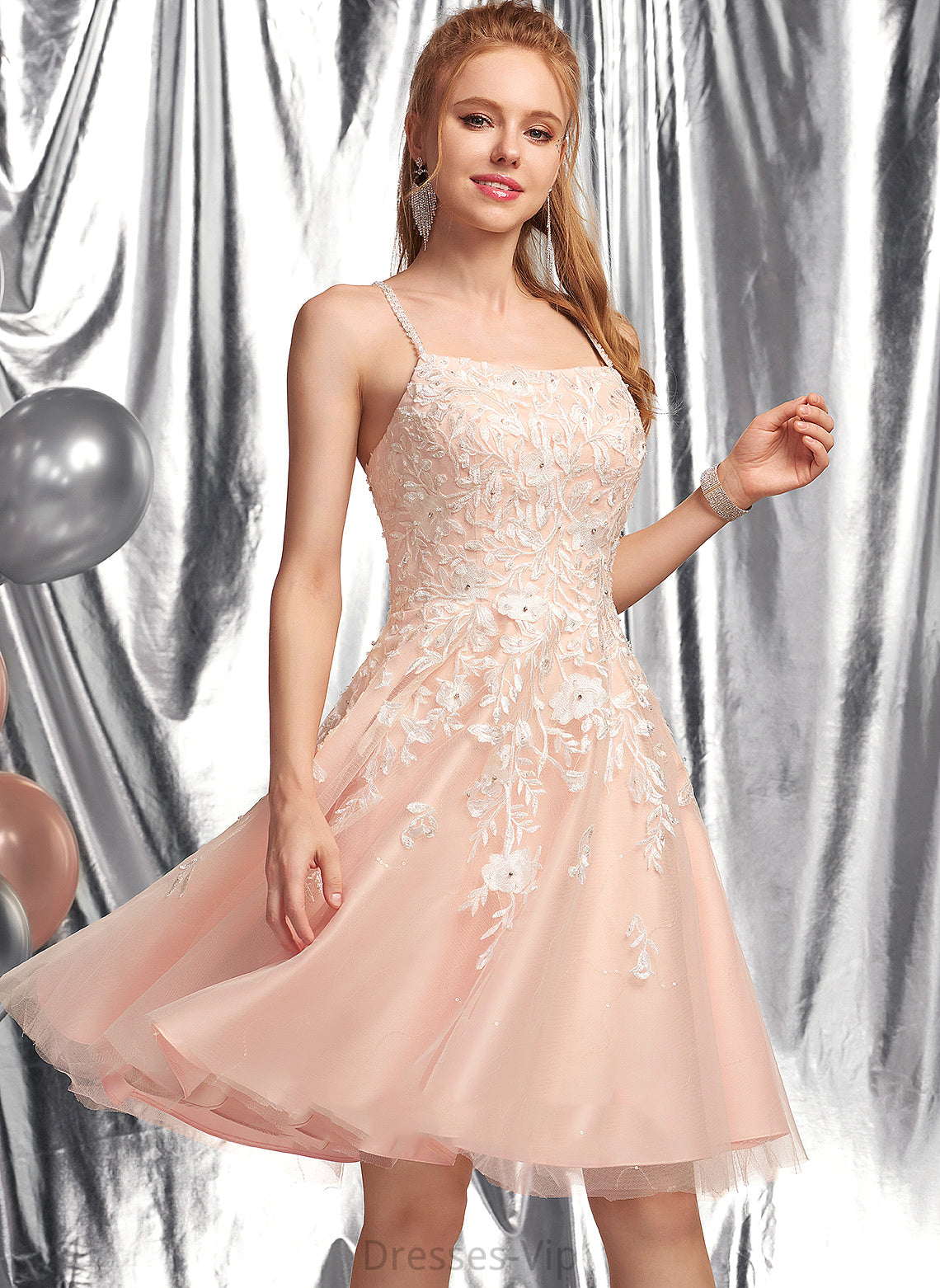 Dress Tulle With Homecoming Dresses Beading Neckline A-Line Knee-Length Lace Londyn Homecoming Square