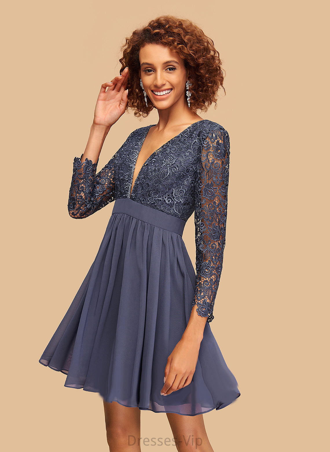 With Dress Chiffon Homecoming A-Line Homecoming Dresses Short/Mini V-neck Tori Lace