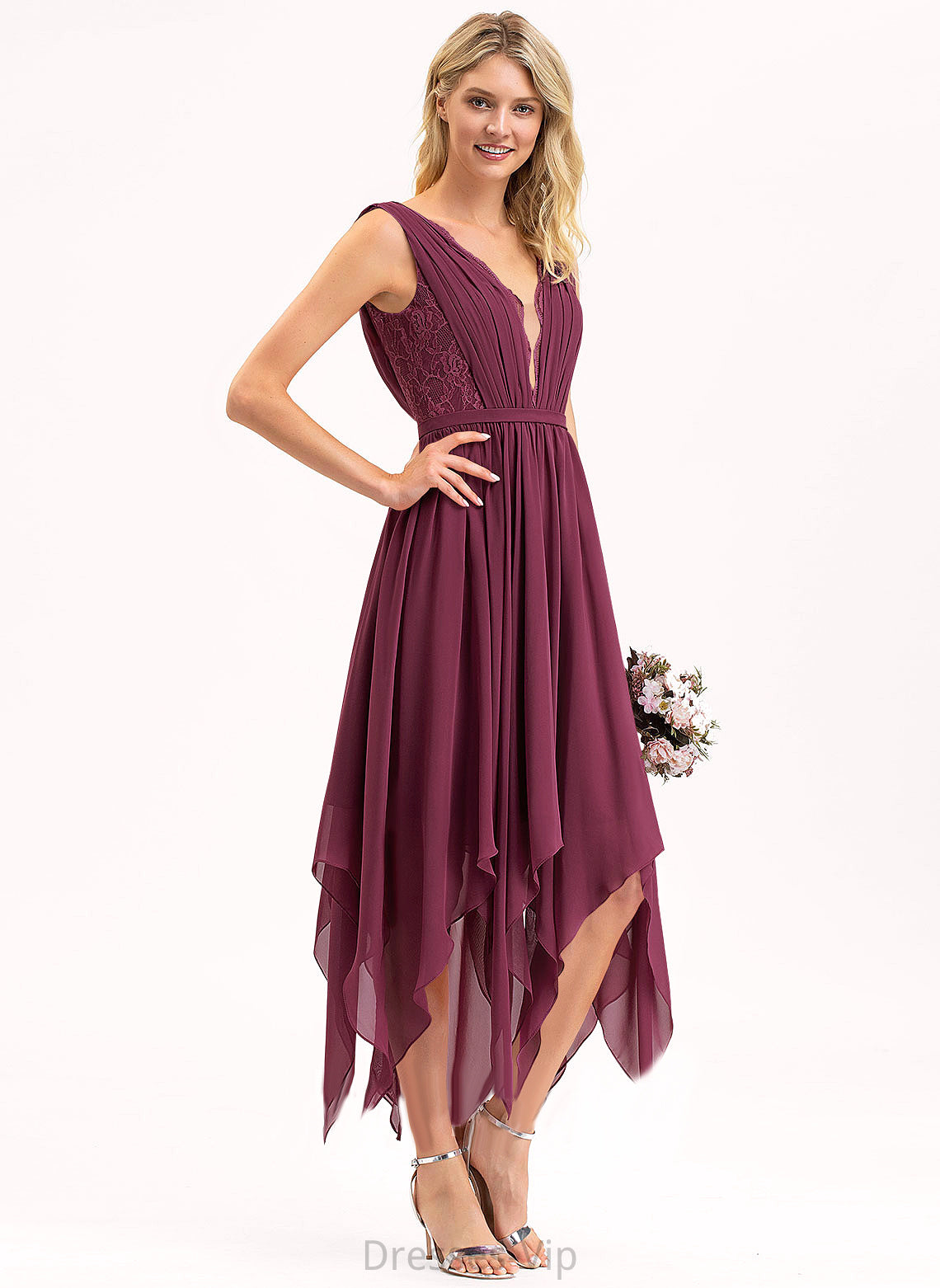 A-Line Dress Lace Cocktail Dresses Ankle-Length Heaven Chiffon Cocktail V-neck