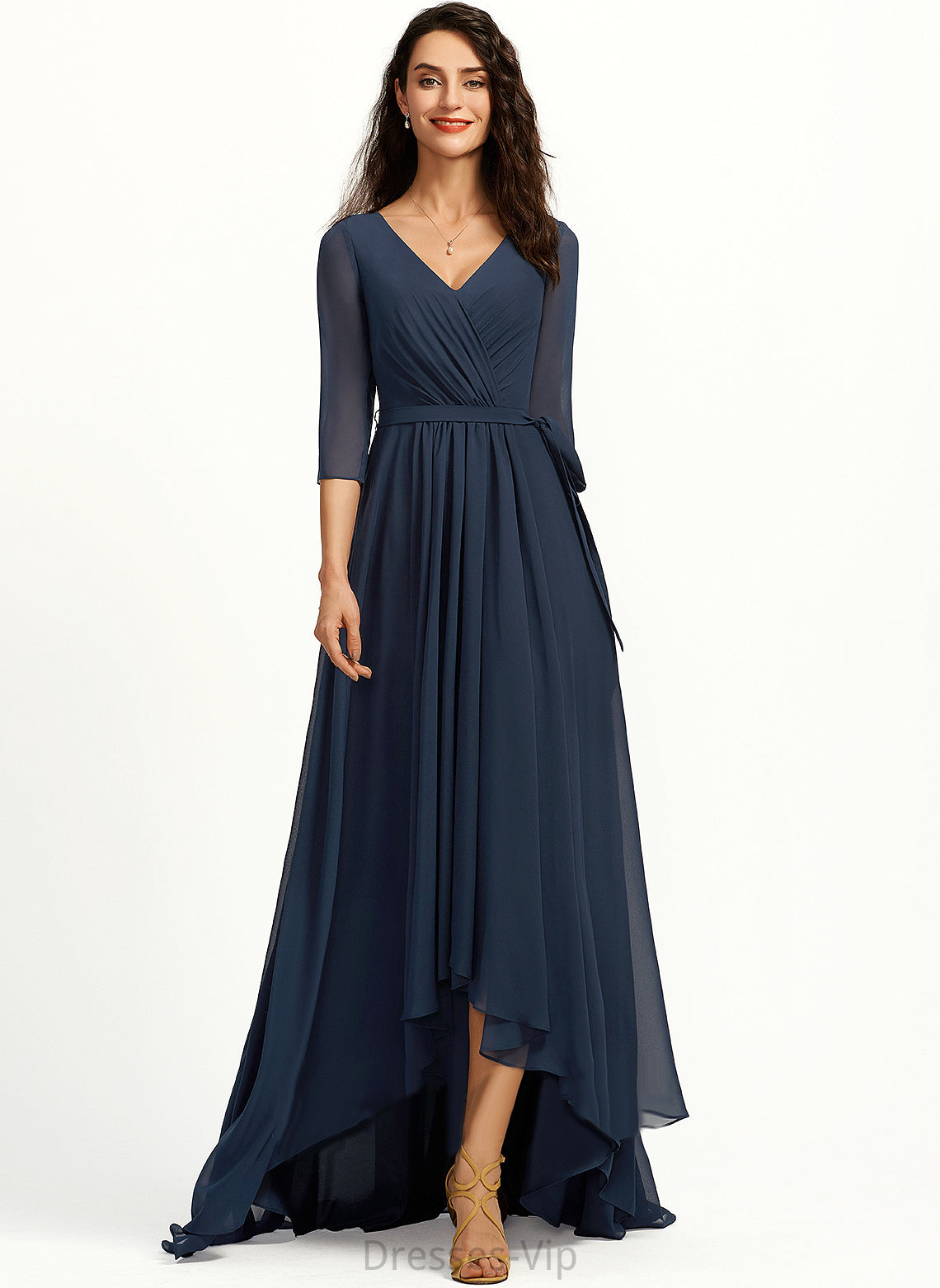 Cocktail V-neck Pleated Cocktail Dresses Asymmetrical A-Line Setlla Dress Chiffon With