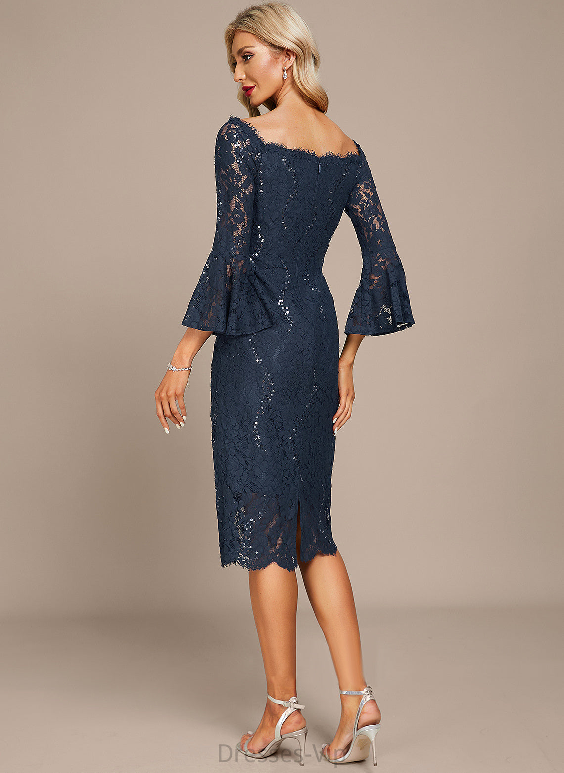 Knee-Length Sheath/Column Cocktail Dresses Lace With Dress Lana Sequins Cocktail Off-the-Shoulder