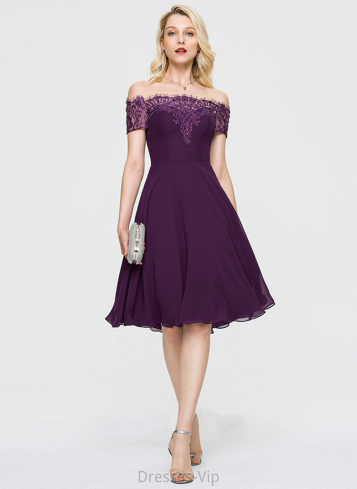 Homecoming Homecoming Dresses Off-the-Shoulder Knee-Length Dress Lace A-Line Beading With Chiffon Quinn